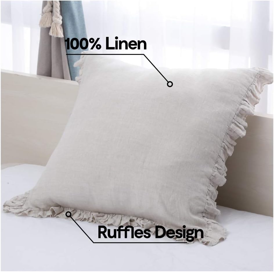Washed Flax Ruffled Linen Pillow Cover Set