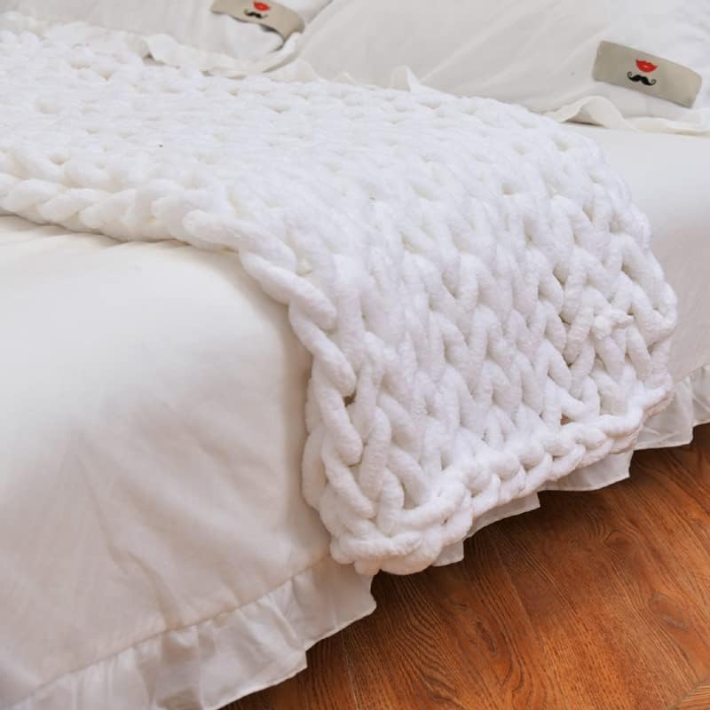 White Chunky Chenille Knit Throw Blanket