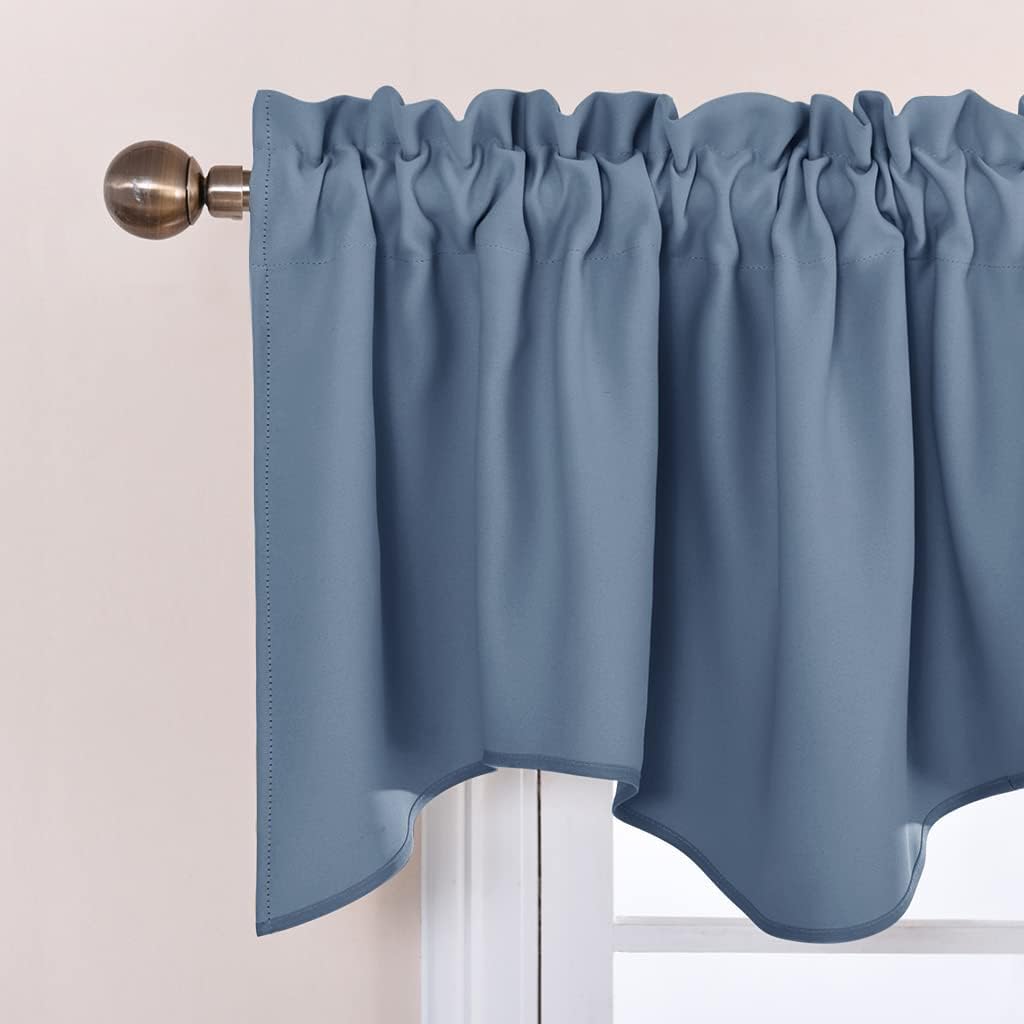 Stone Blue Scalloped Blackout Valance Set