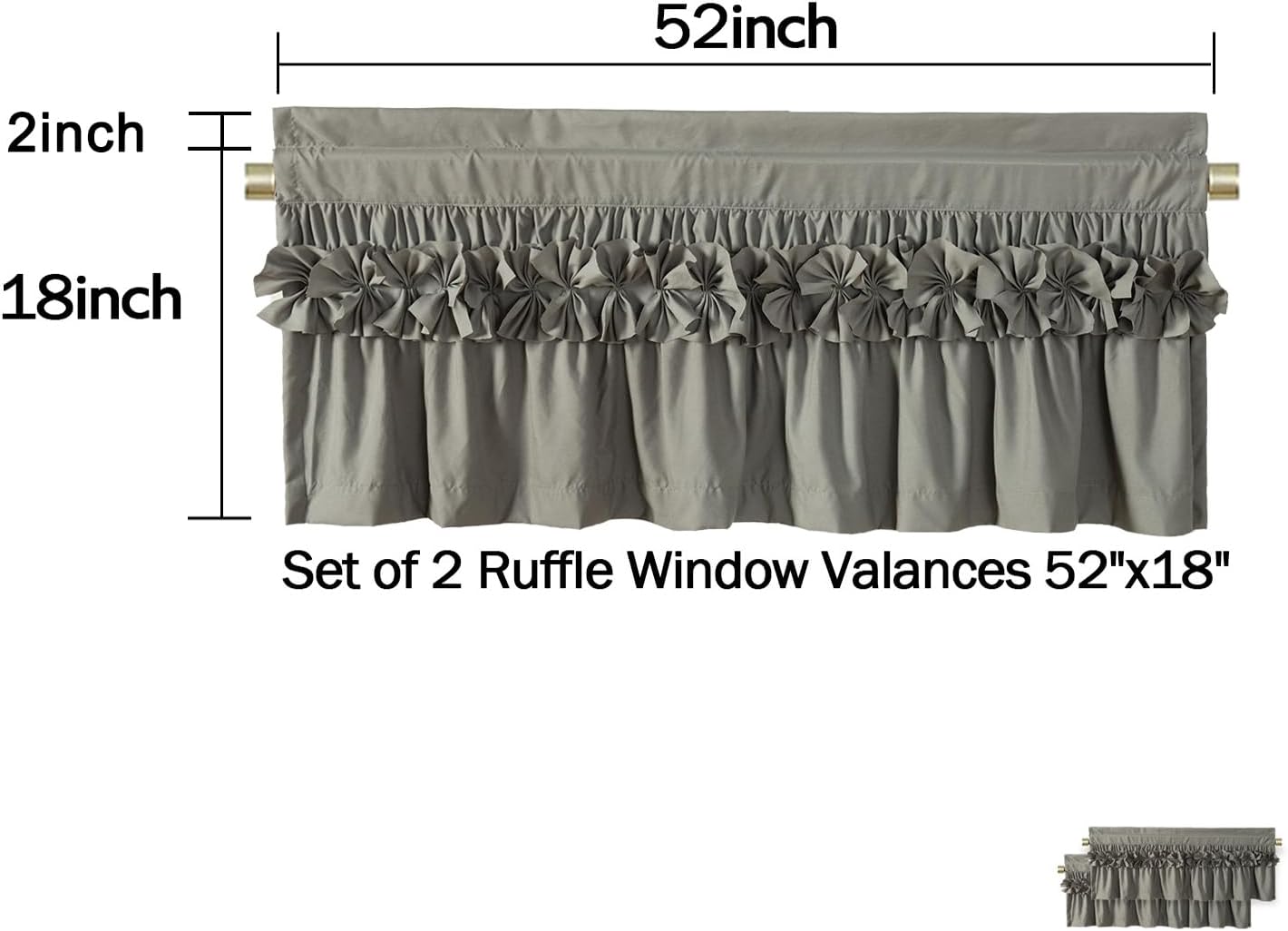 Gray Ruffle Bow Tie Window Valance Set