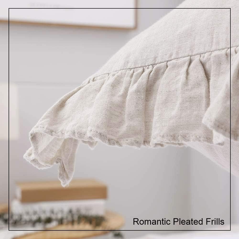 Washed Flax Ruffled Linen Pillow Cover Set