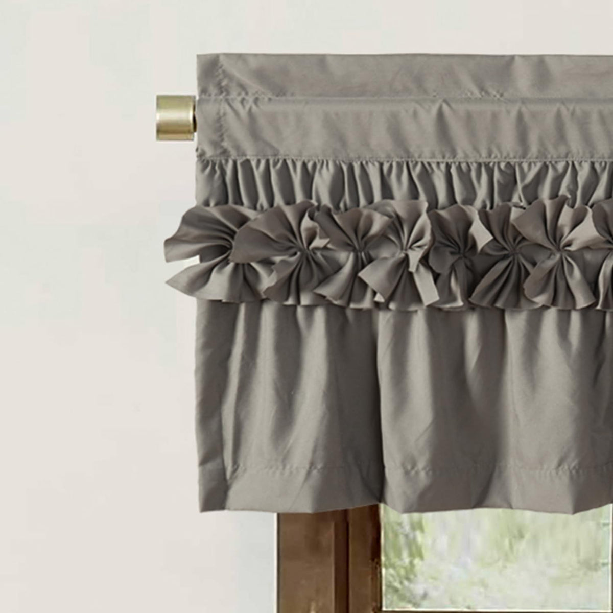 Gray Ruffle Bow Tie Window Valance Set