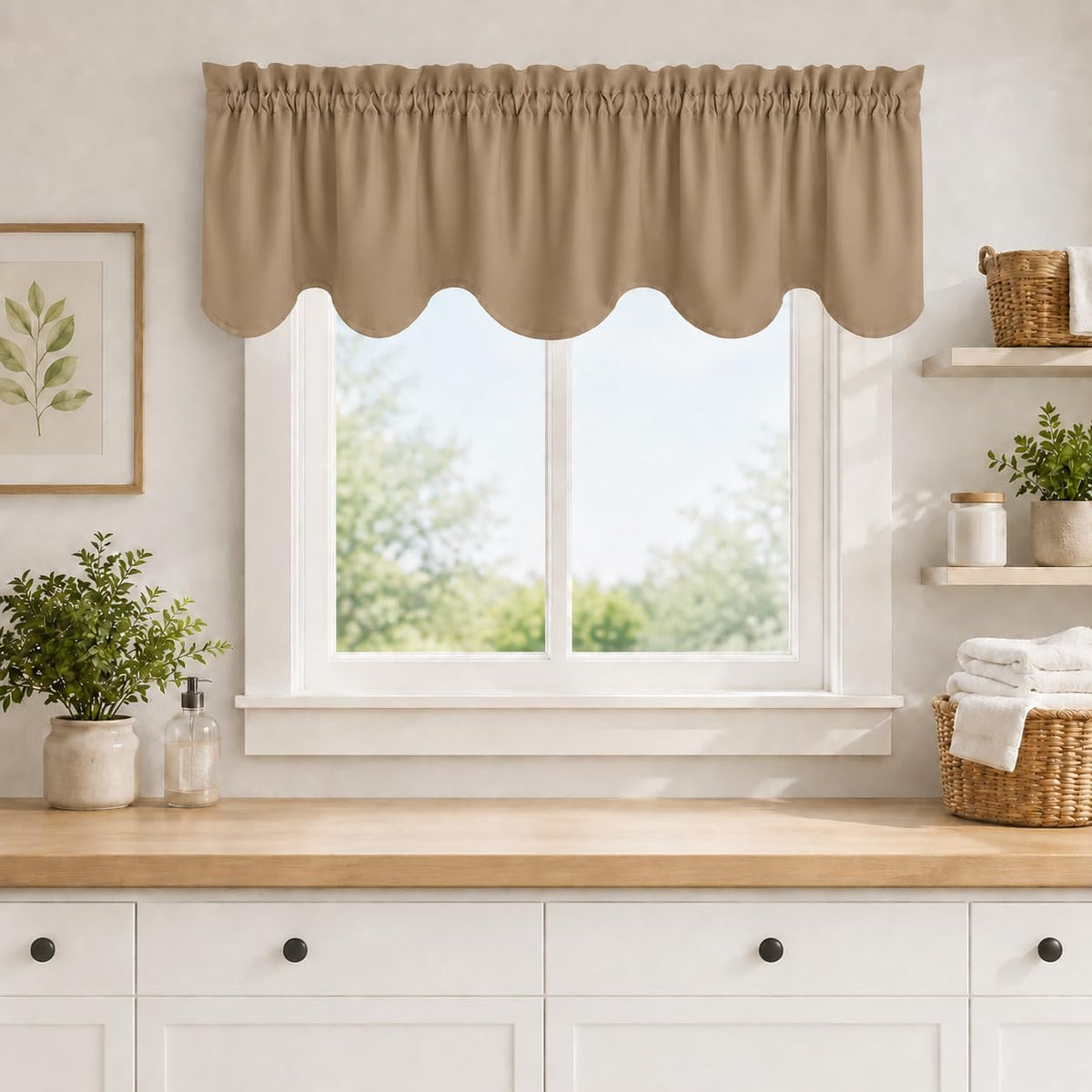 Taupe Scalloped Window Valance Set
