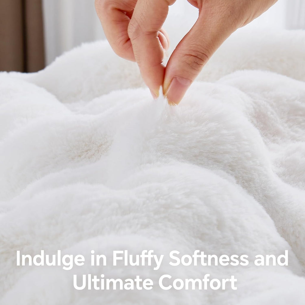 White Bubble Faux Fur Plush Throw Blanket