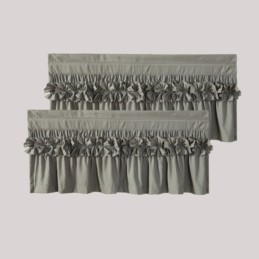Gray Ruffle Bow Tie Window Valance Set