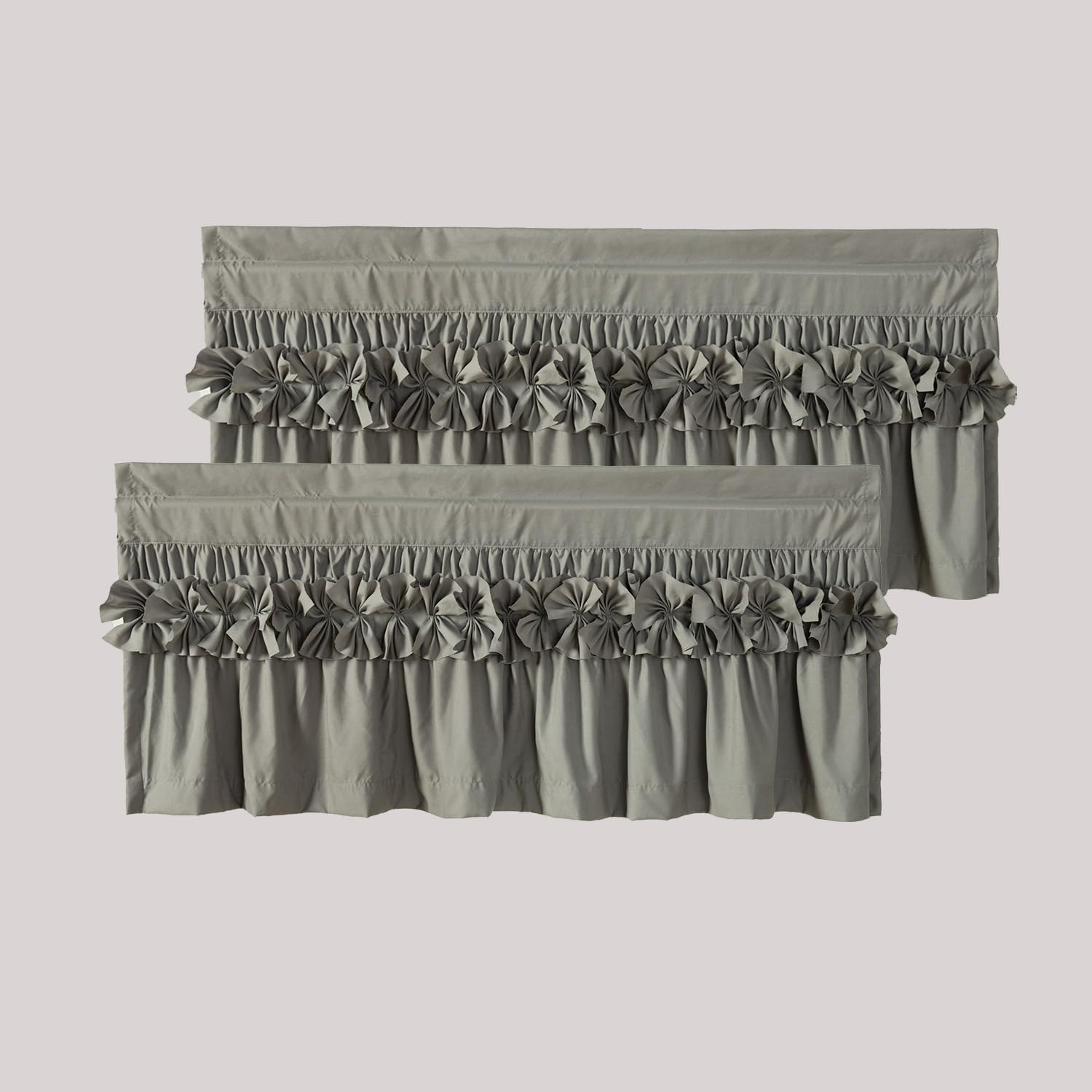 Gray Ruffle Bow Tie Window Valance Set