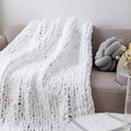 White Chunky Chenille Knit Throw Blanket