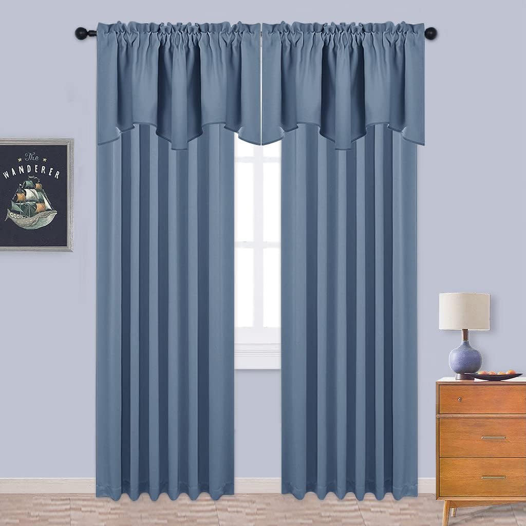Stone Blue Scalloped Blackout Valance Set