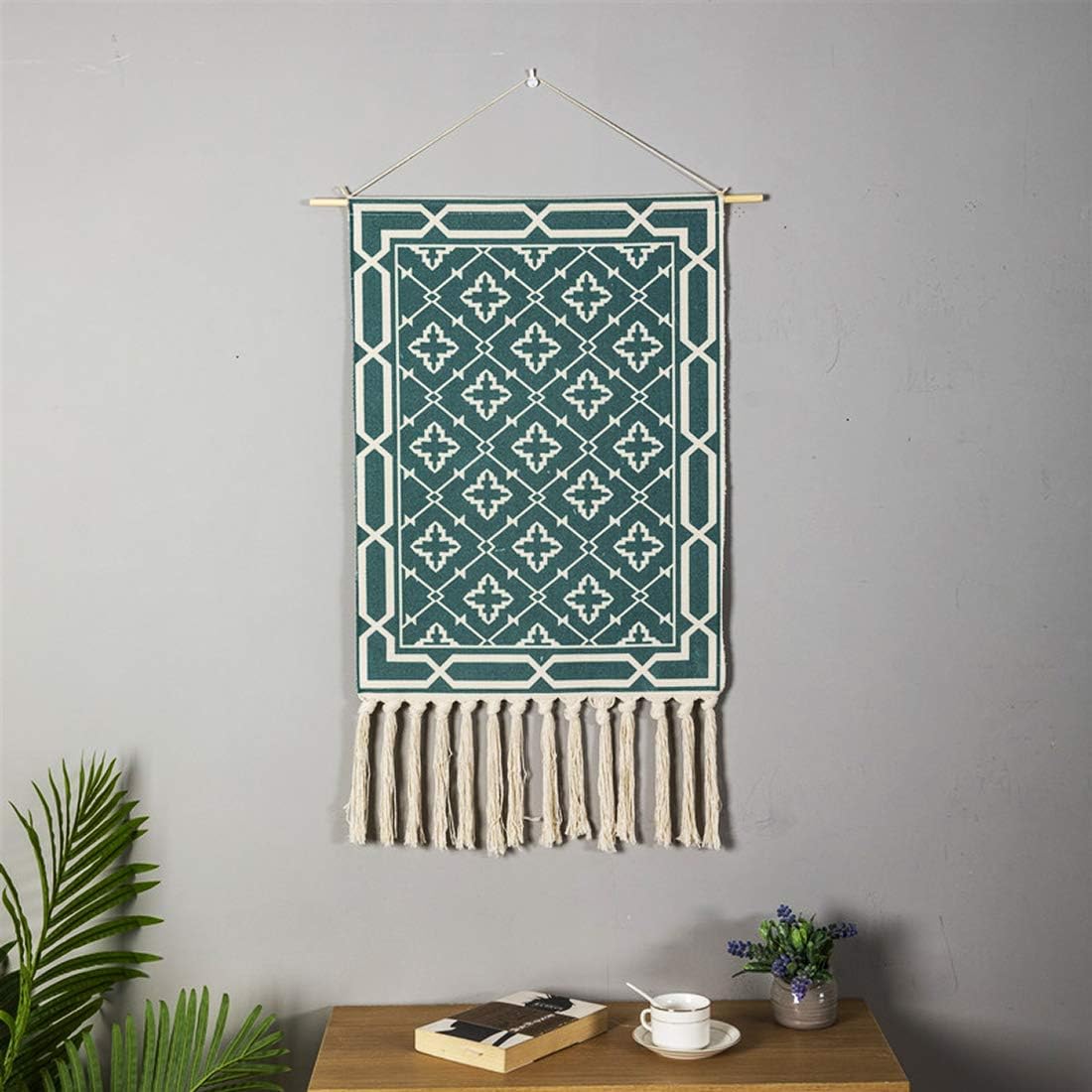 Dark‑Green Boho Macrame Wall Tapestry Decor