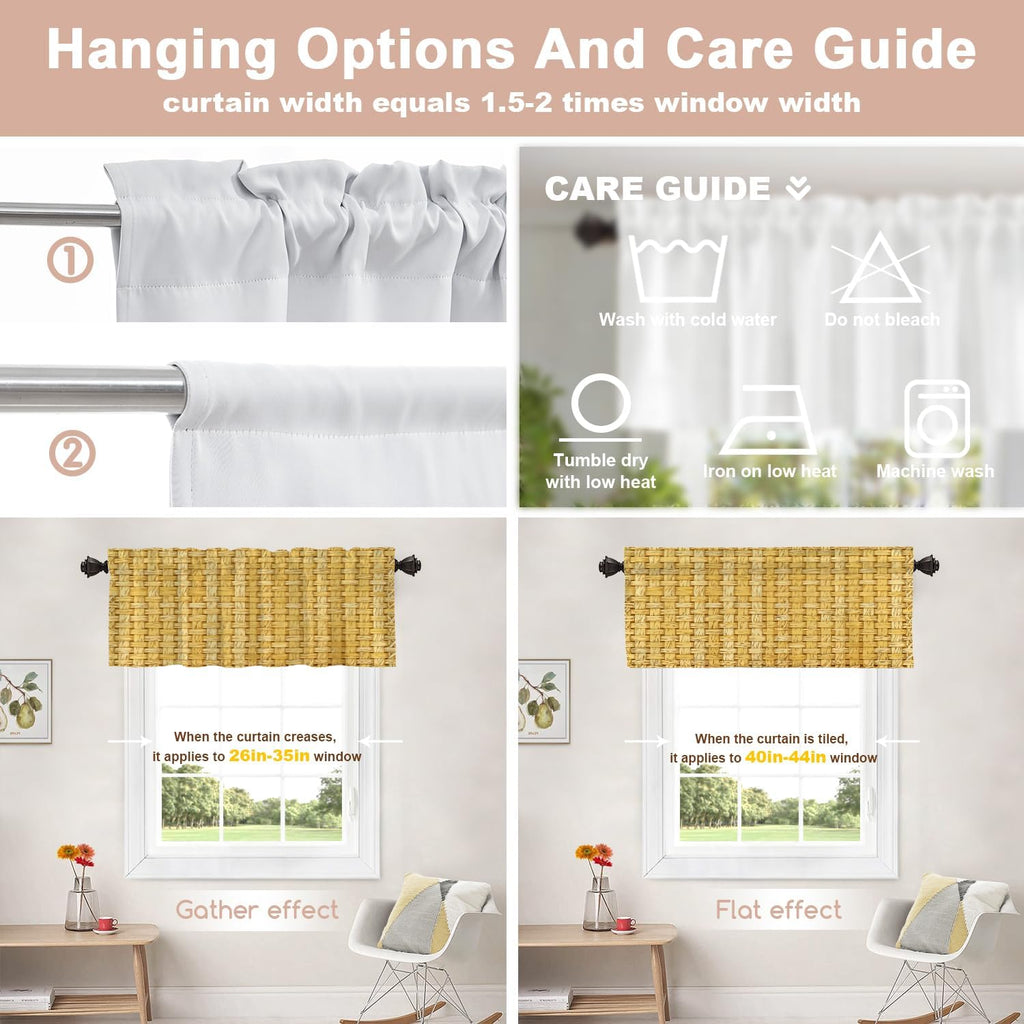 Yellow Jute‑Textured Blackout Valance Set