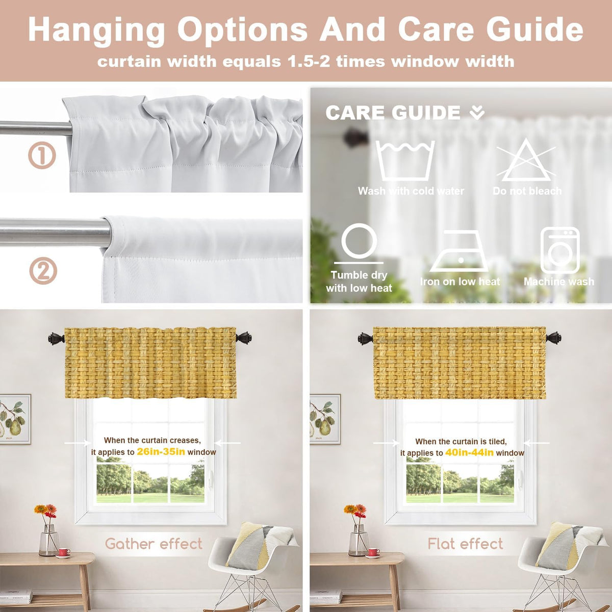 Yellow Jute‑Textured Blackout Valance Set