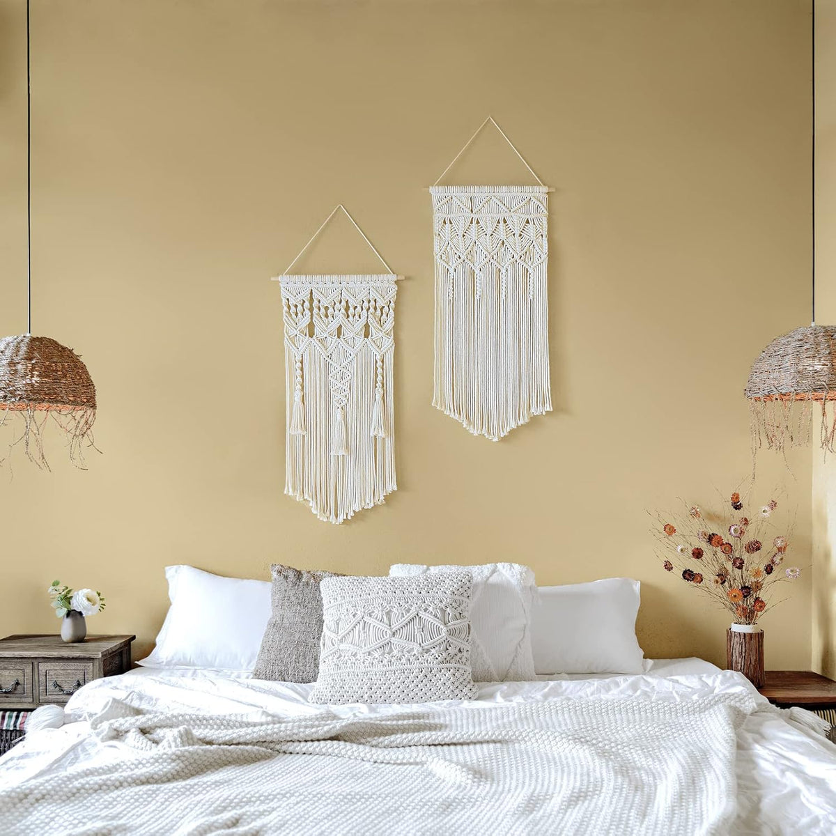 Ivory Boho Woven Macrame Wall Hanging Decor