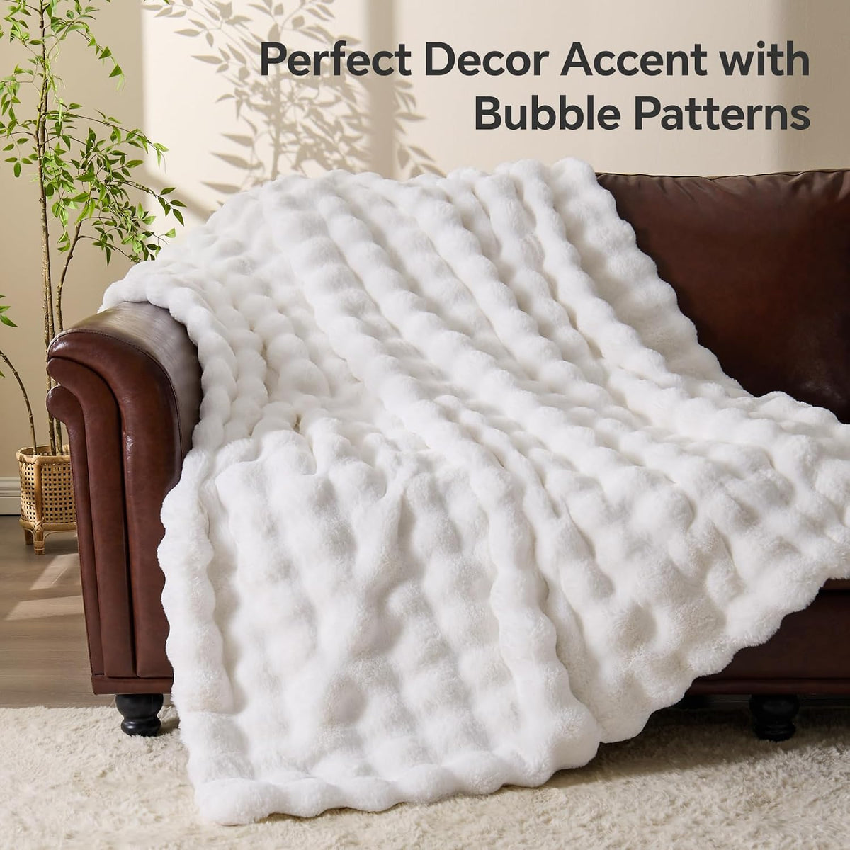 White Bubble Faux Fur Plush Throw Blanket