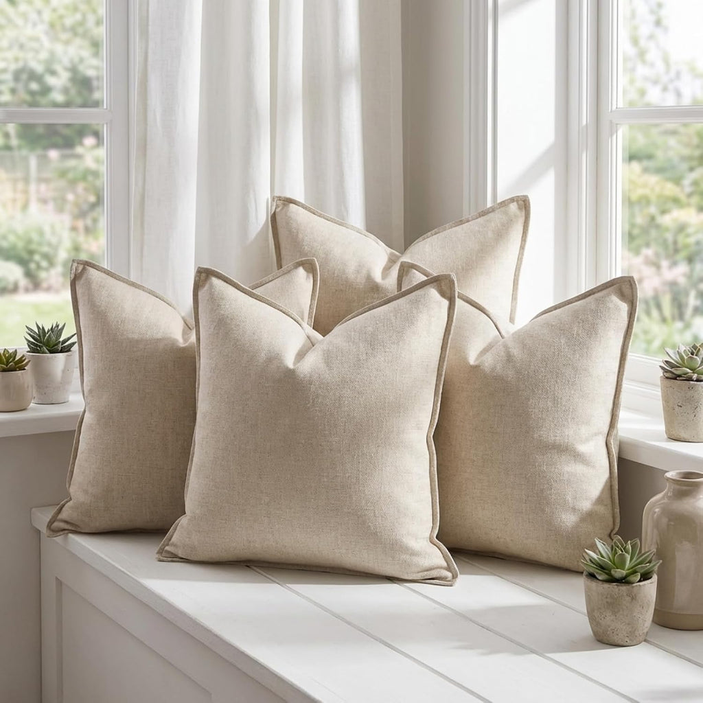Beige Linen Decorative Pillow Cover Set