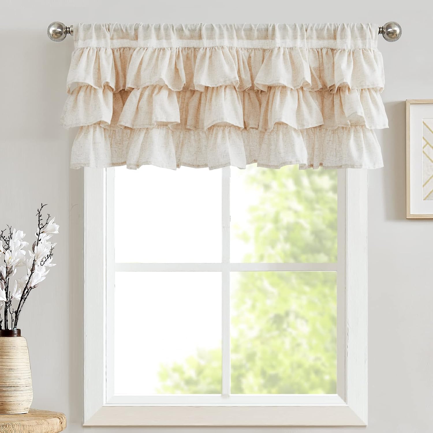 Crude Linen Ruffled Farmhouse Valance