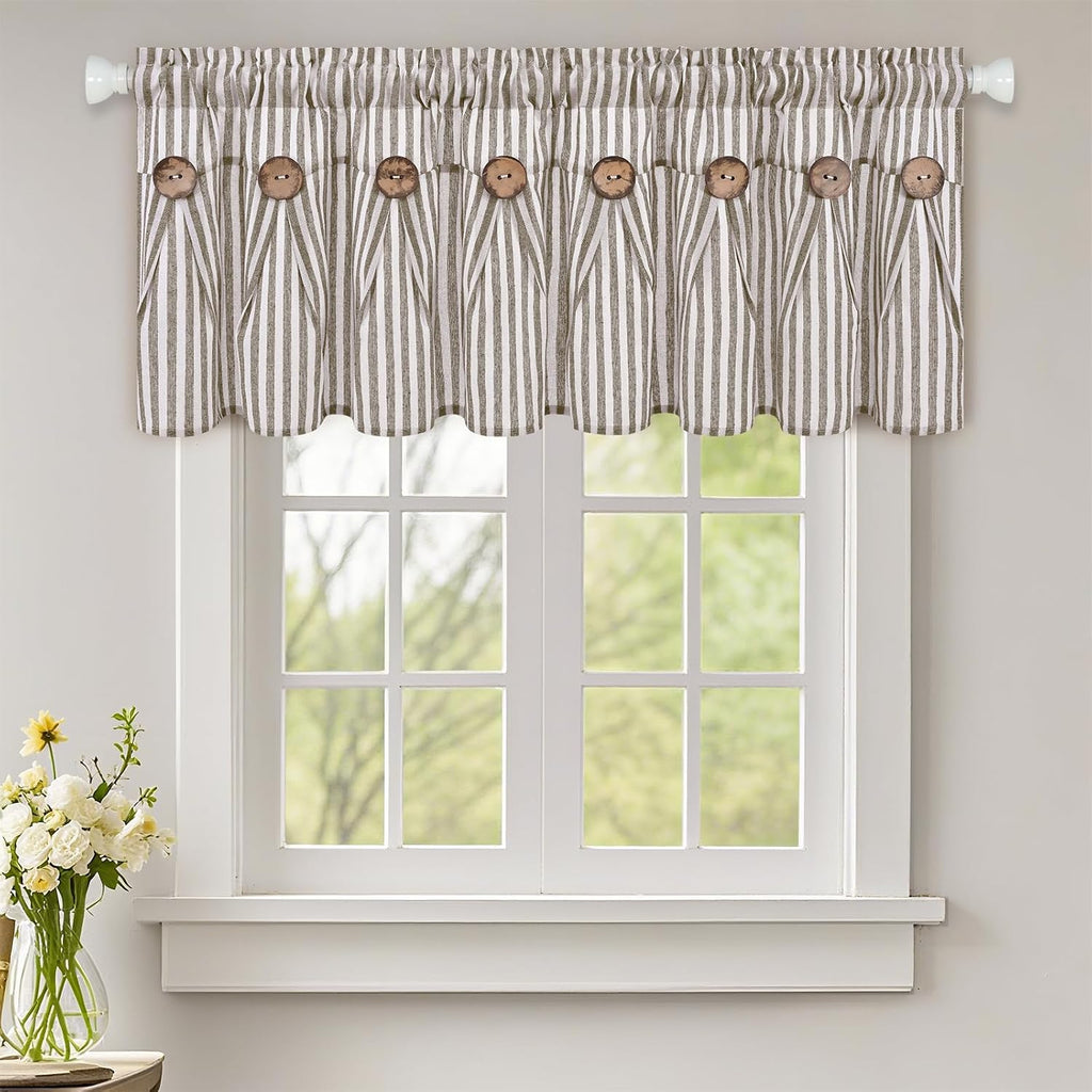 Brown Striped Button Farmhouse Valance