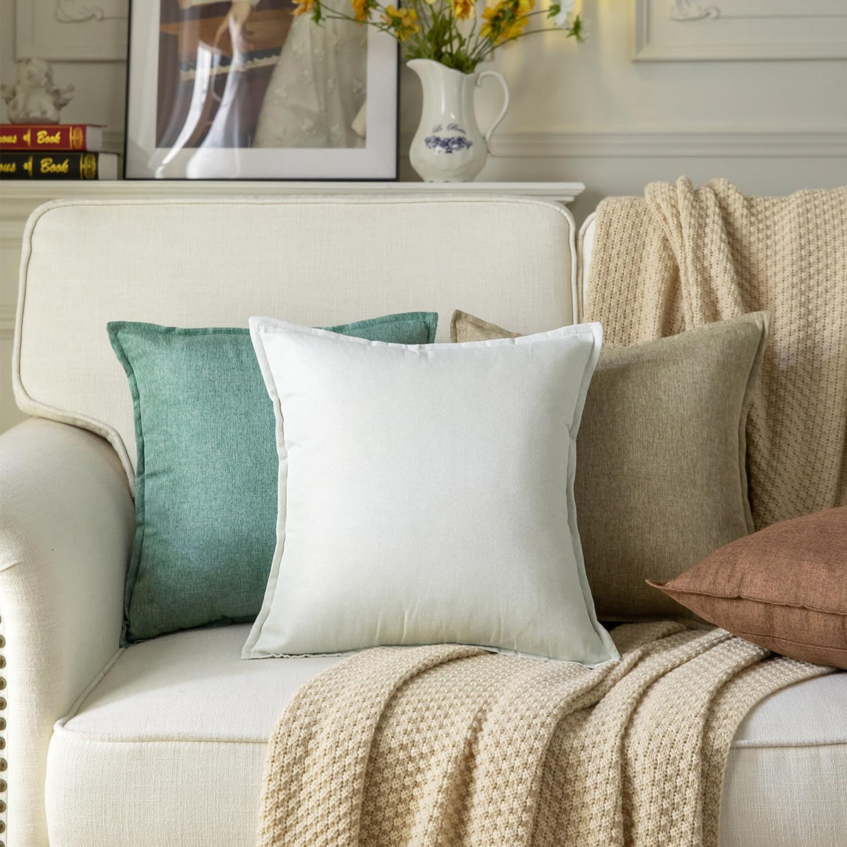 Cream White Linen Pillow Cover Set