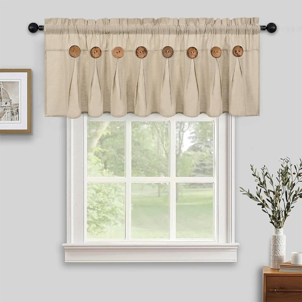 Linen Button Boho Farmhouse Valance