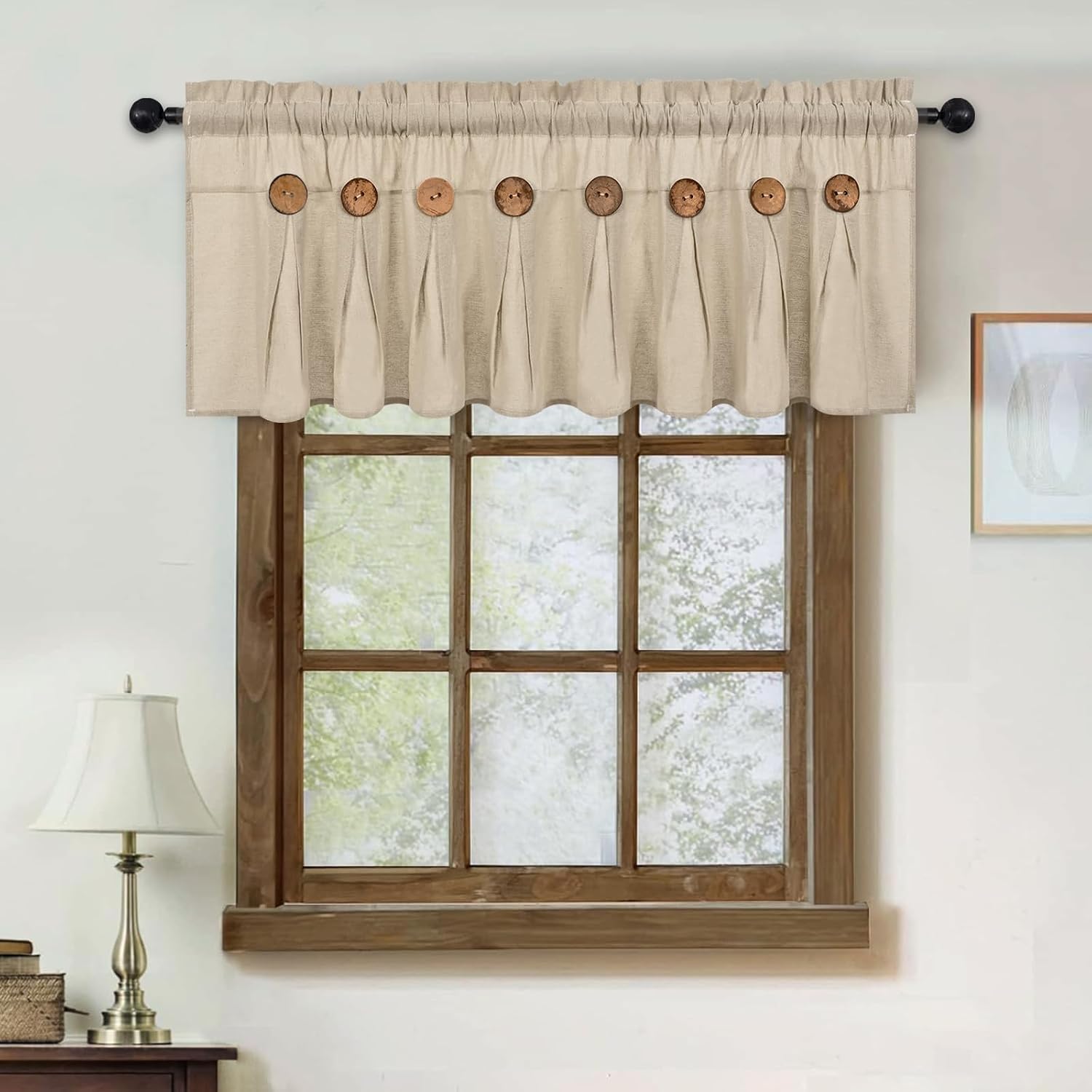 Linen Button Boho Farmhouse Valance