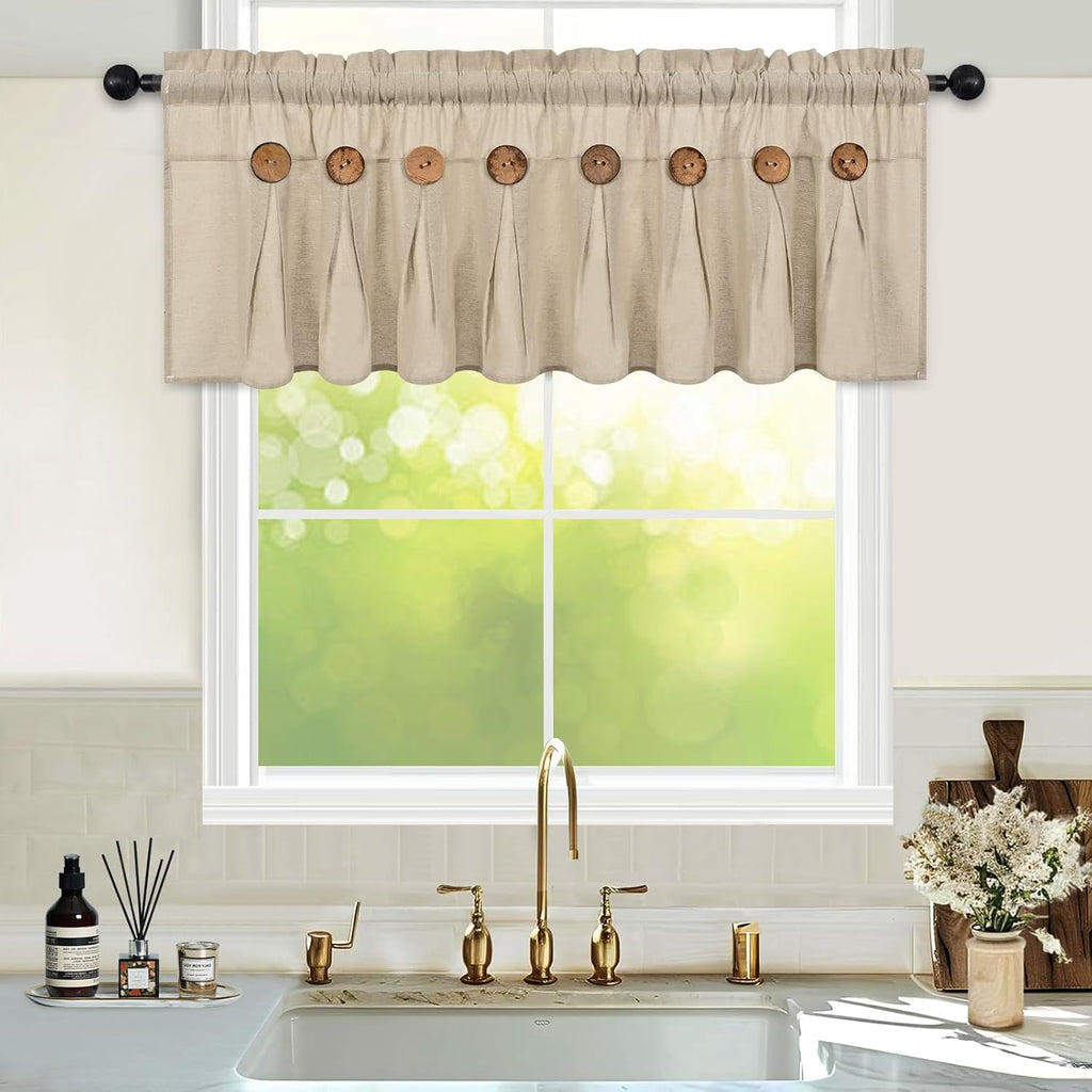Linen Button Boho Farmhouse Valance