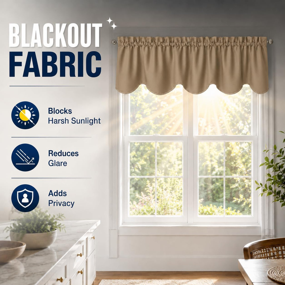 Taupe Scalloped Window Valance Set