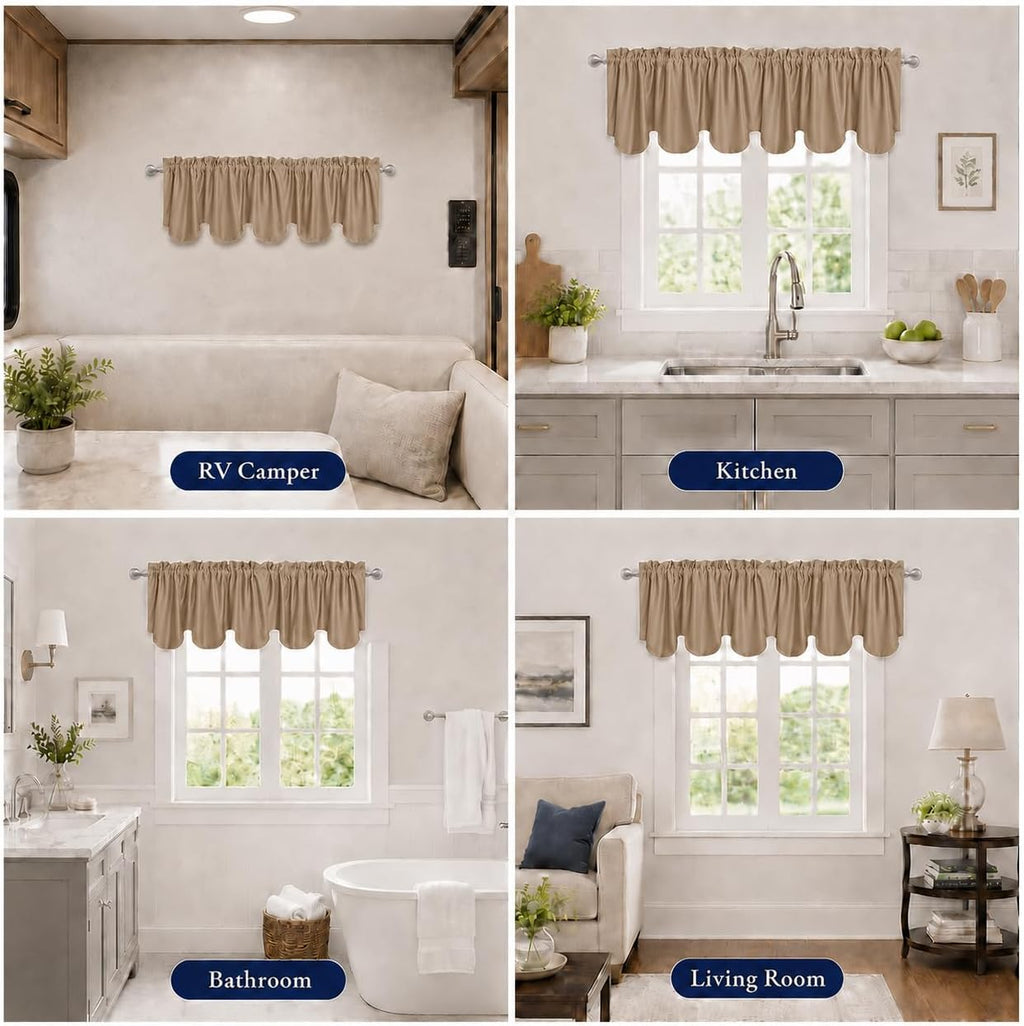 Taupe Scalloped Window Valance Set