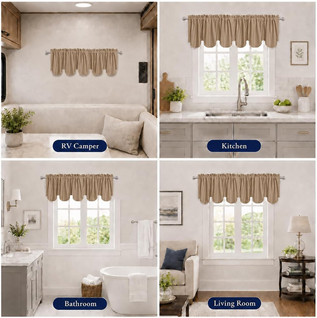 Taupe Scalloped Window Valance Set