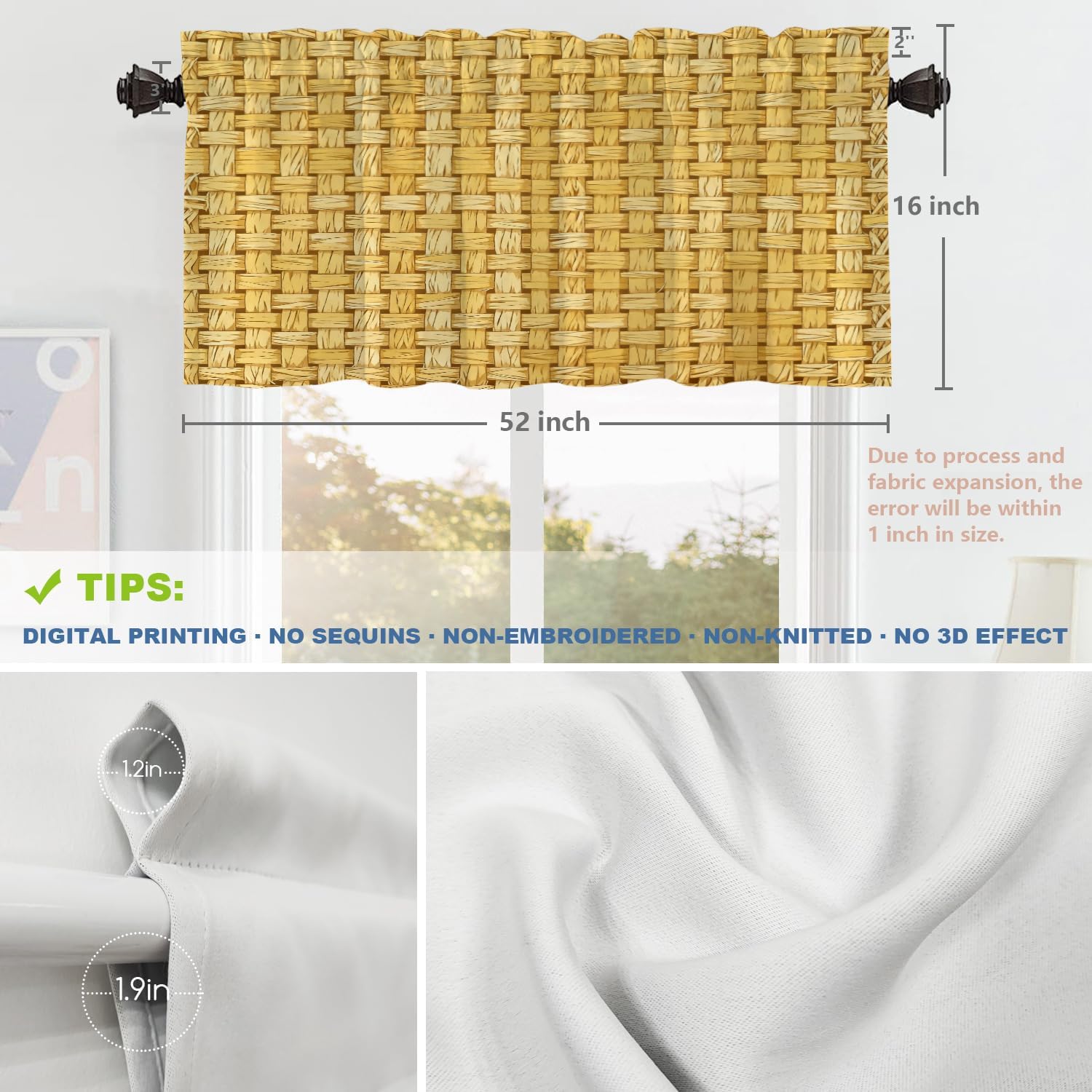 Yellow Jute‑Textured Blackout Valance Set