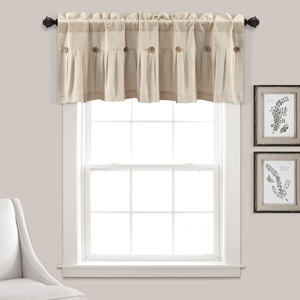 Dark Linen Button Farmhouse Valance