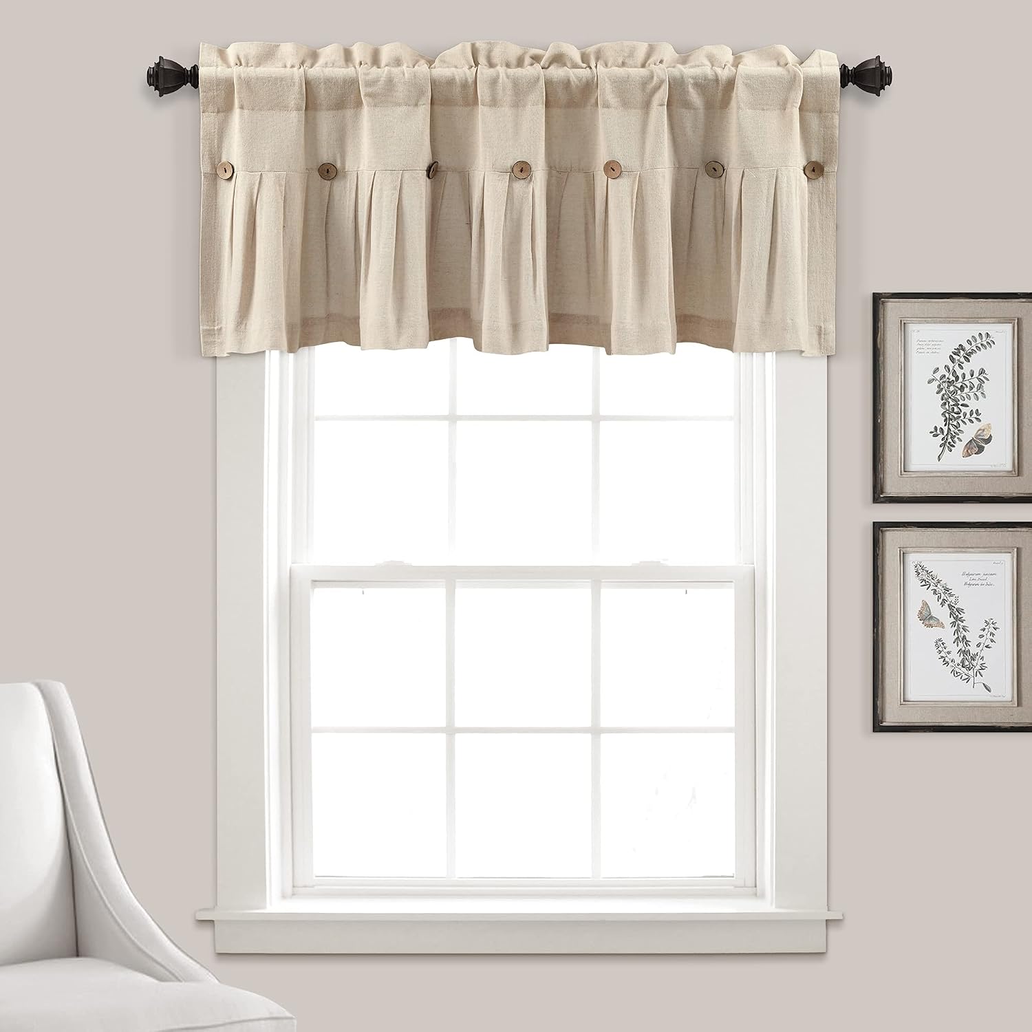 Dark Linen Button Farmhouse Valance