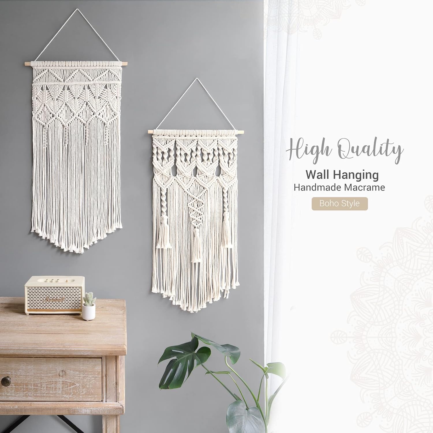 Ivory Boho Woven Macrame Wall Hanging Decor