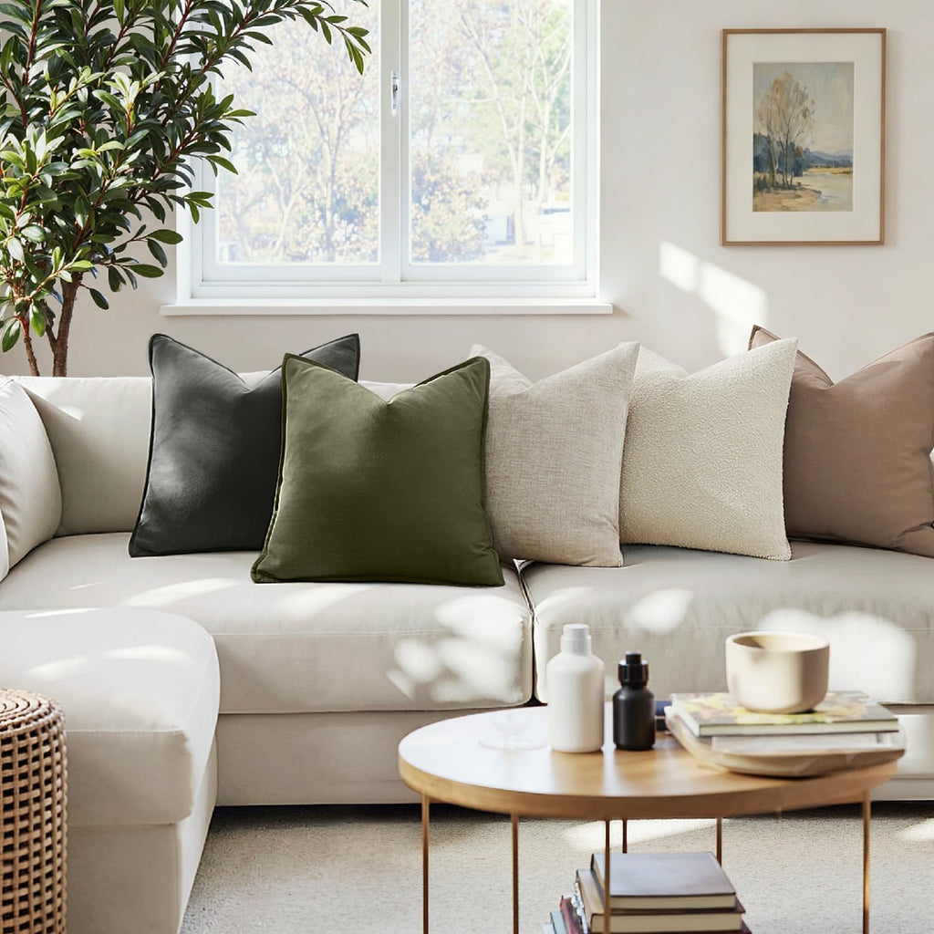 Olive Green Linen Pillow Cover Set