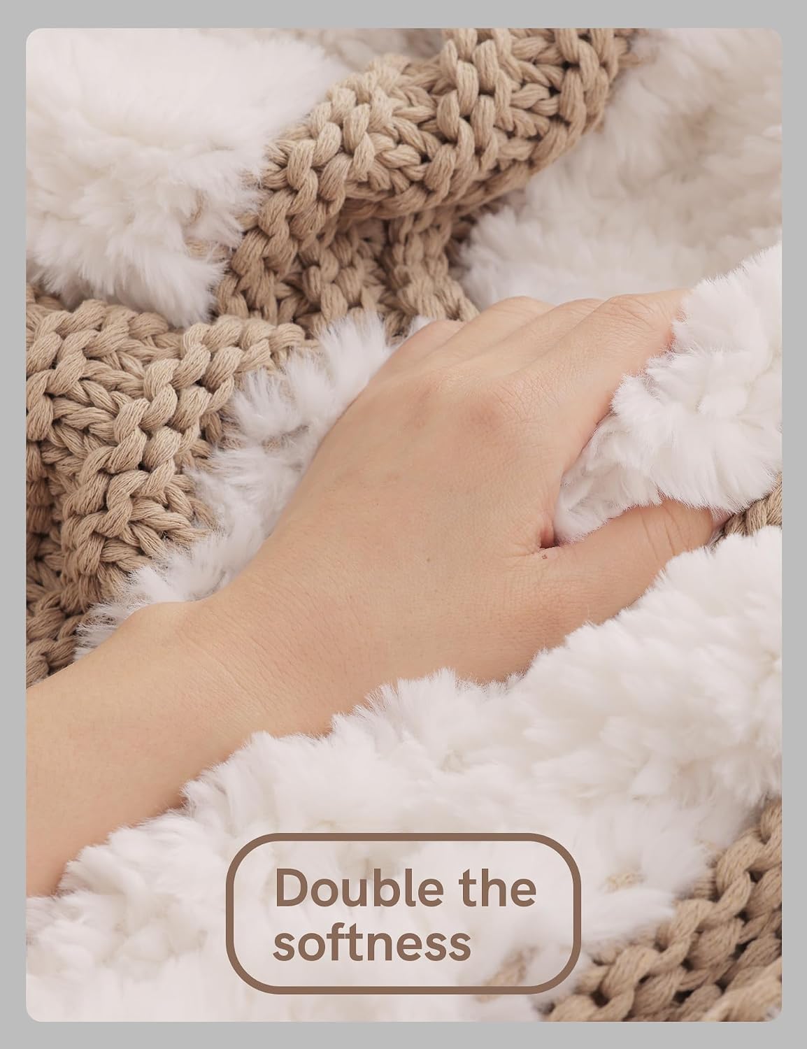 Beige Reversible Fuzzy Knit Throw Blanket
