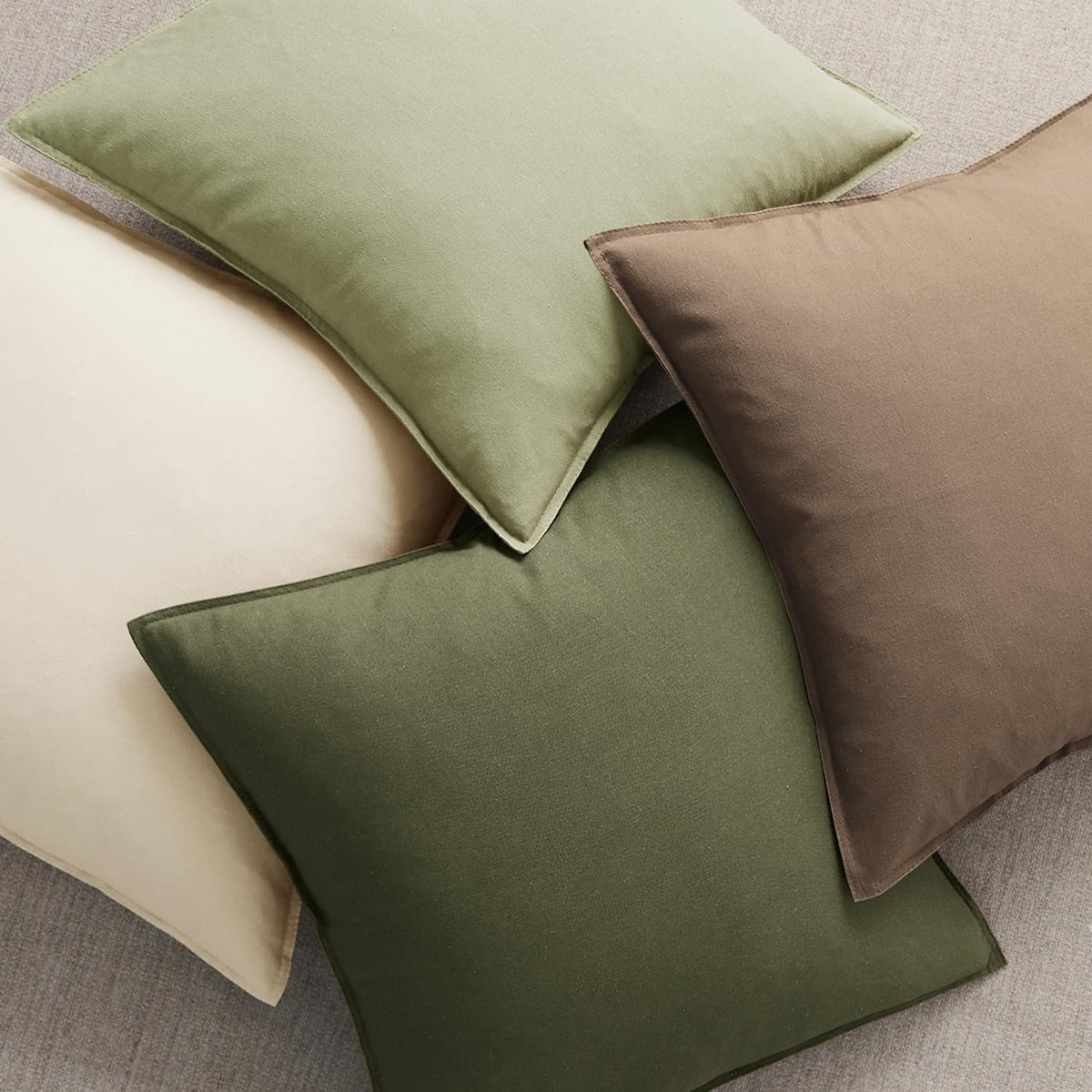 Olive Green Linen Pillow Cover Set