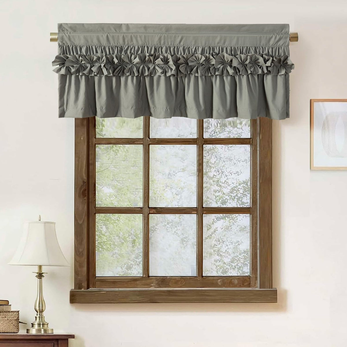 Gray Ruffle Bow Tie Window Valance Set