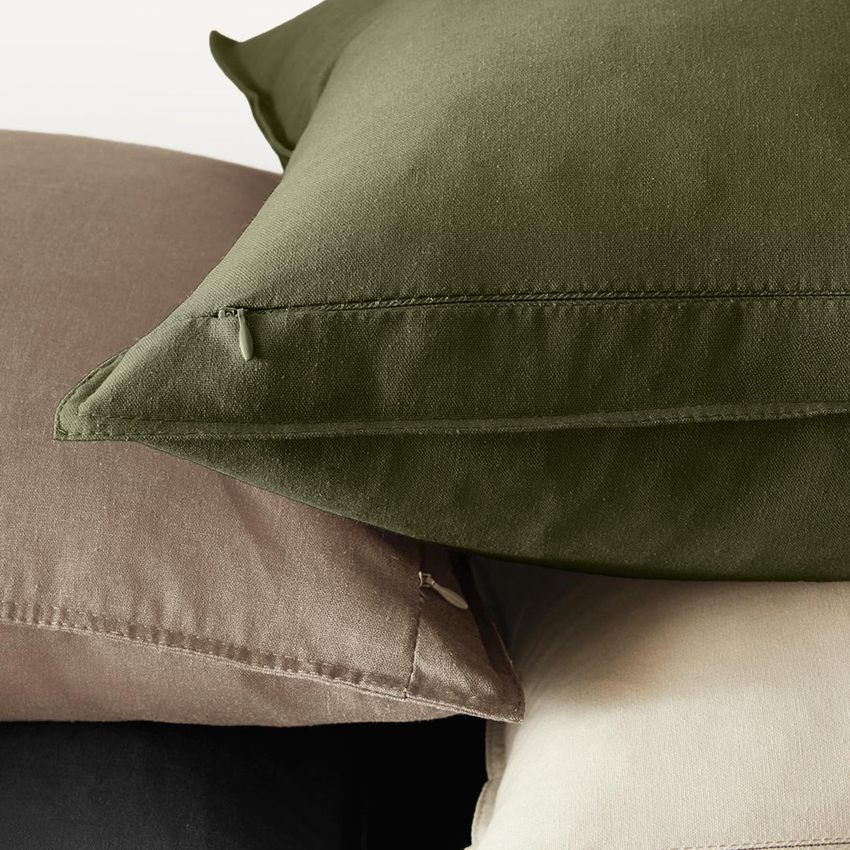 Olive Green Linen Pillow Cover Set