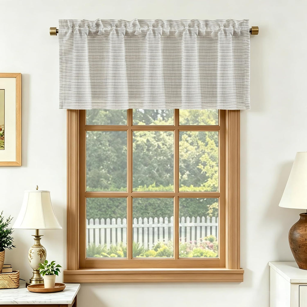 Beige Striped Blackout Curtain Valance