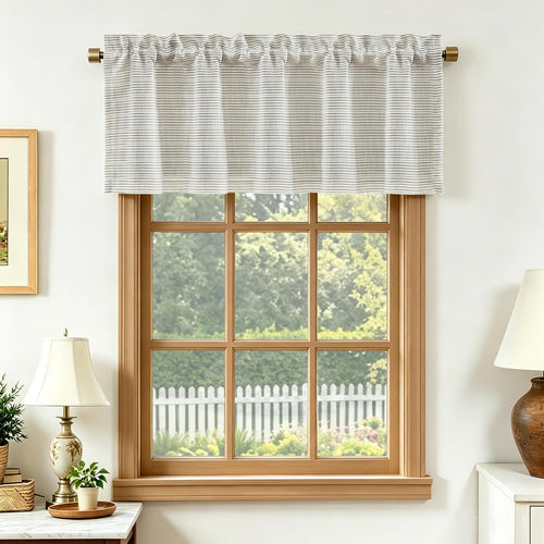 Beige Striped Blackout Curtain Valance