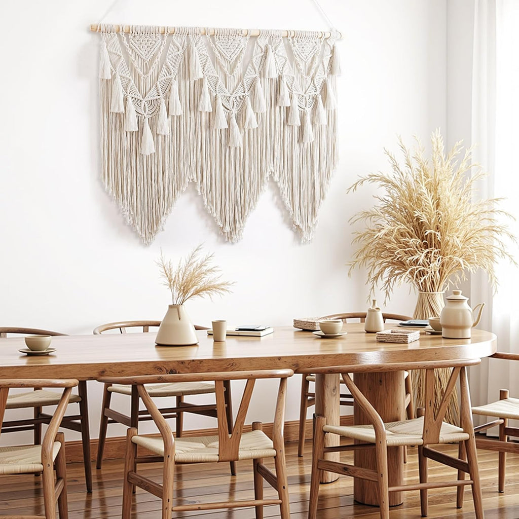 Beige Boho Large Woven Macrame Wall Decor