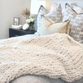 Cream White Jumbo Chenille Chunky Knit Throw