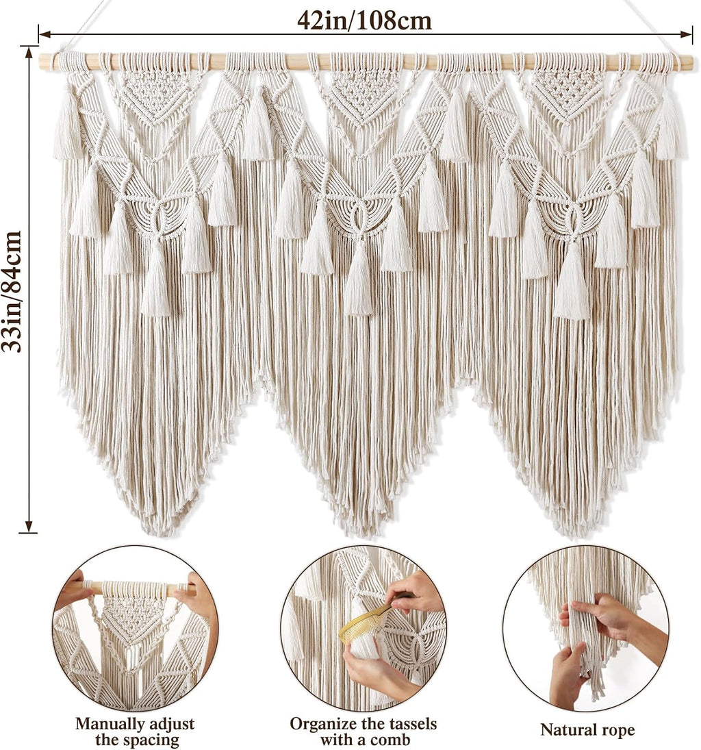 Beige Boho Large Woven Macrame Wall Decor