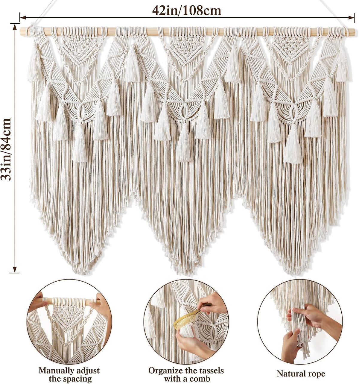 Beige Boho Large Woven Macrame Wall Decor