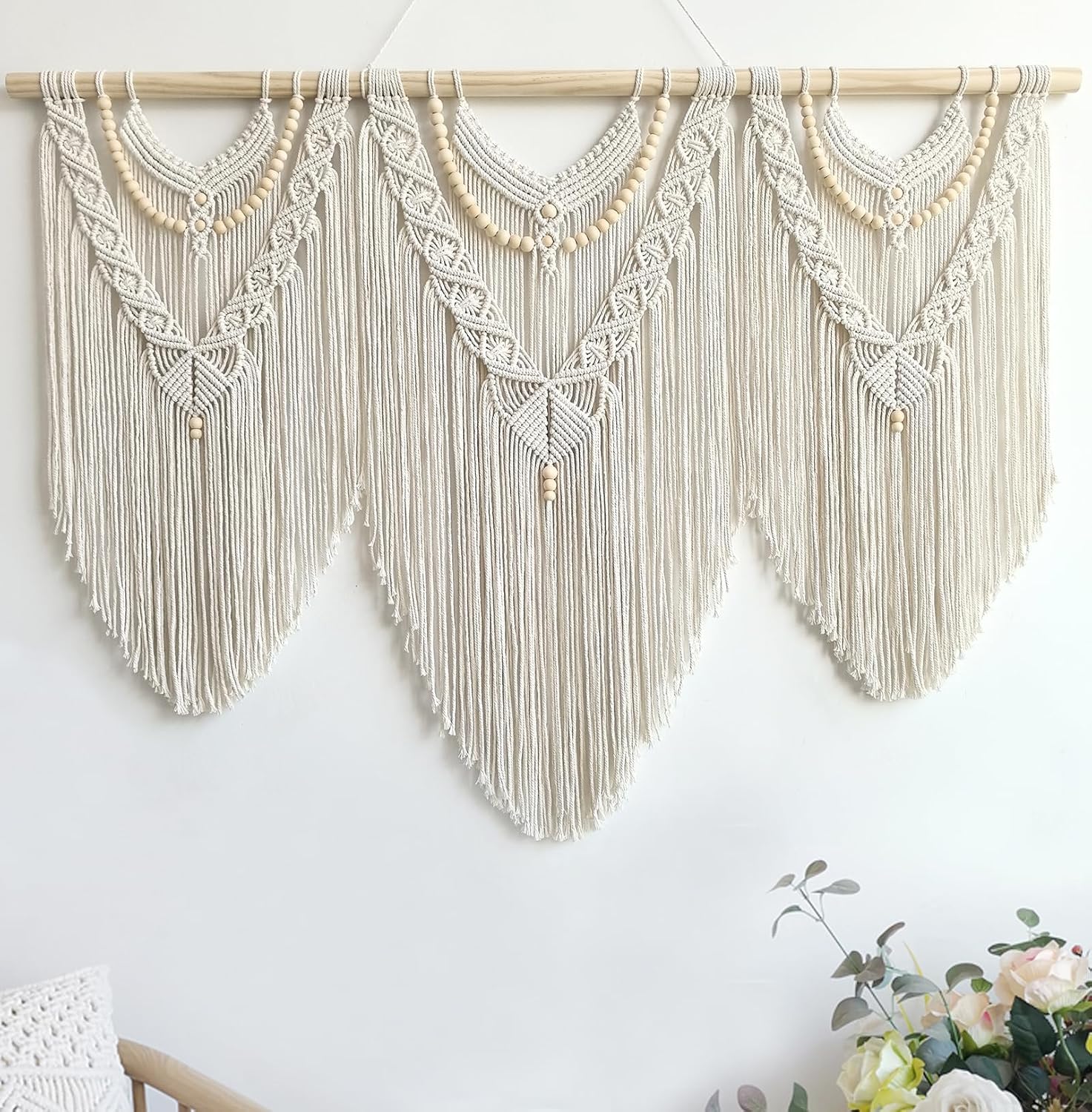 Beige Boho Large Macrame Wall Hanging Decor
