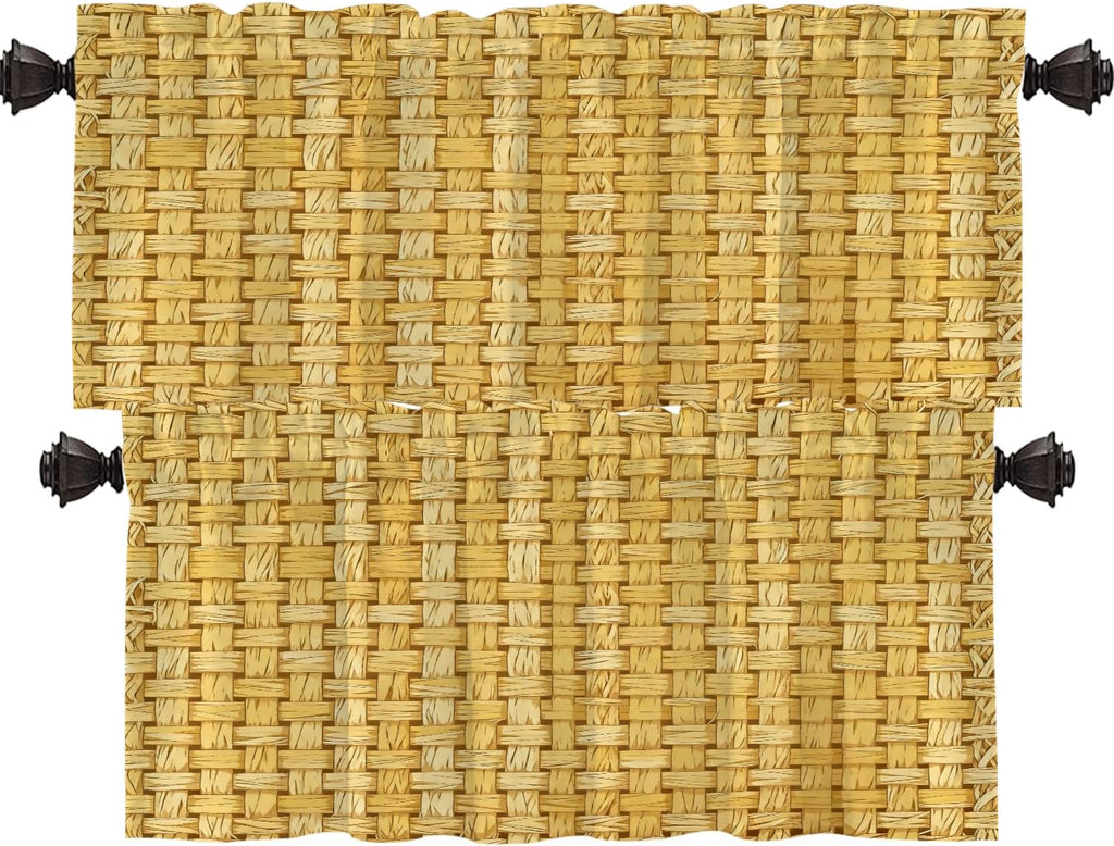 Yellow Jute‑Textured Blackout Valance Set