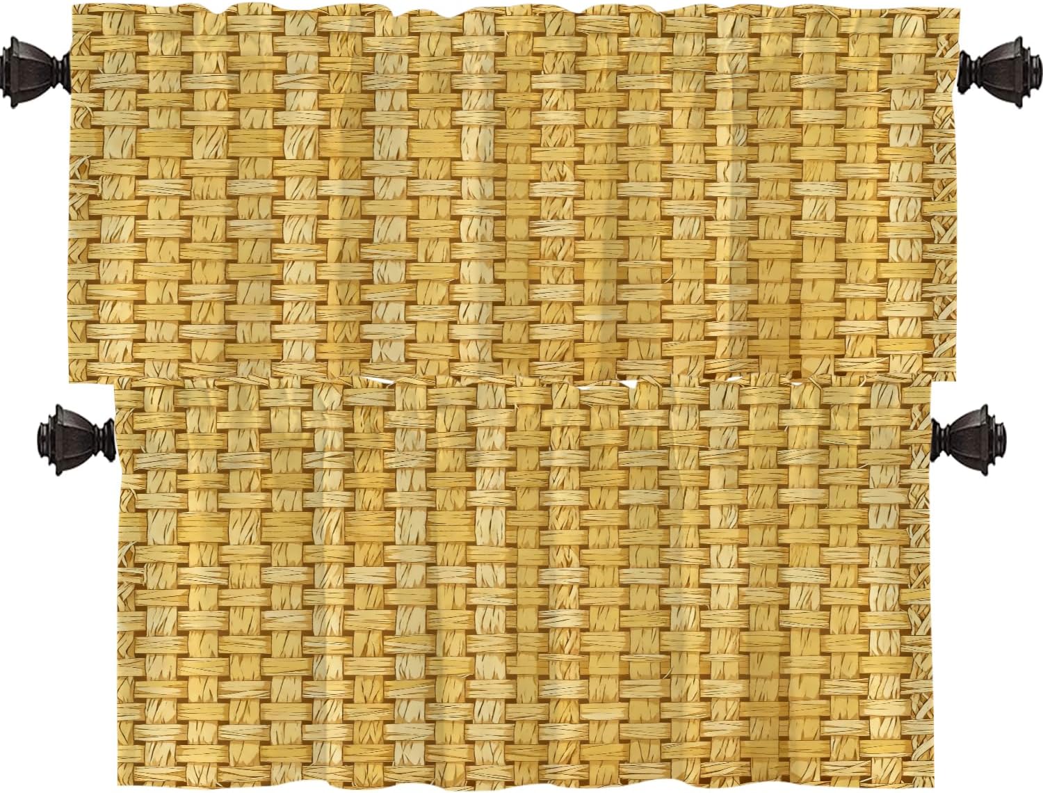 Yellow Jute‑Textured Blackout Valance Set