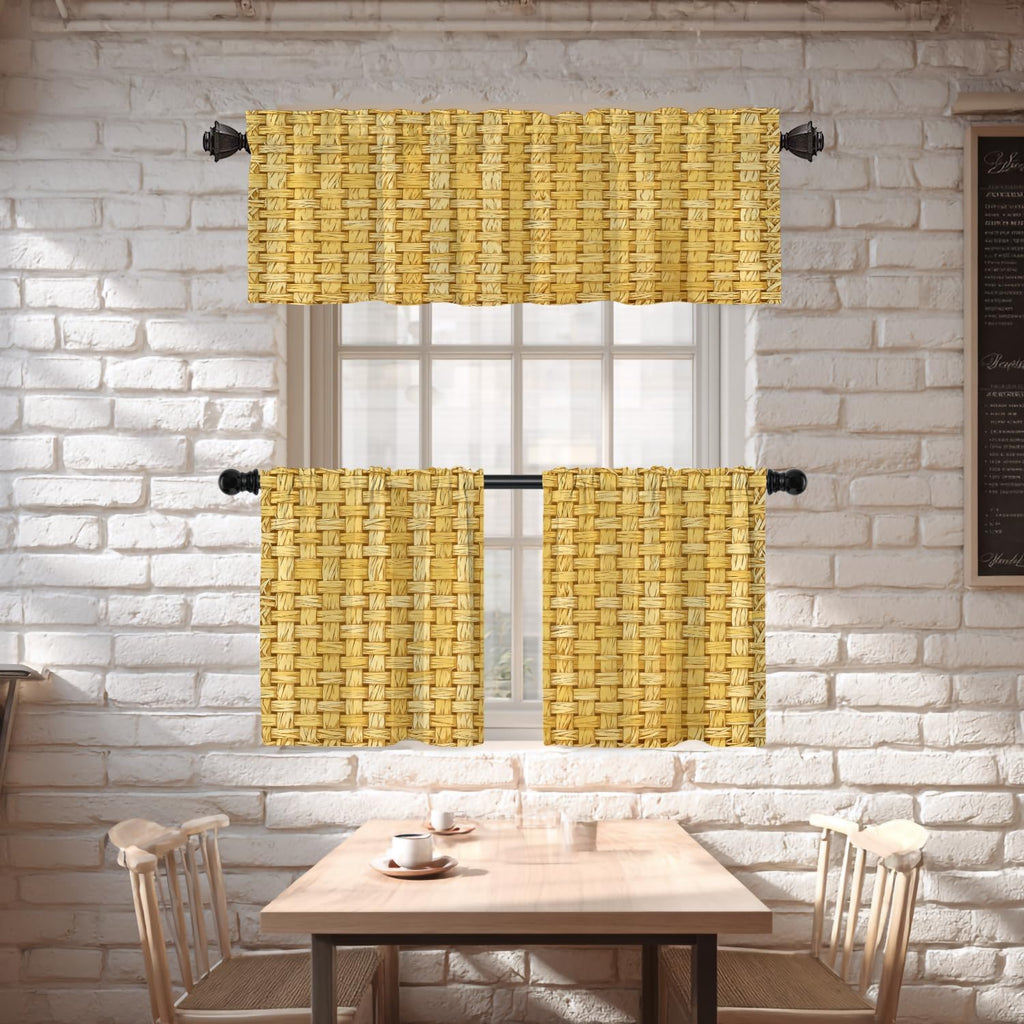 Yellow Jute‑Textured Blackout Valance Set
