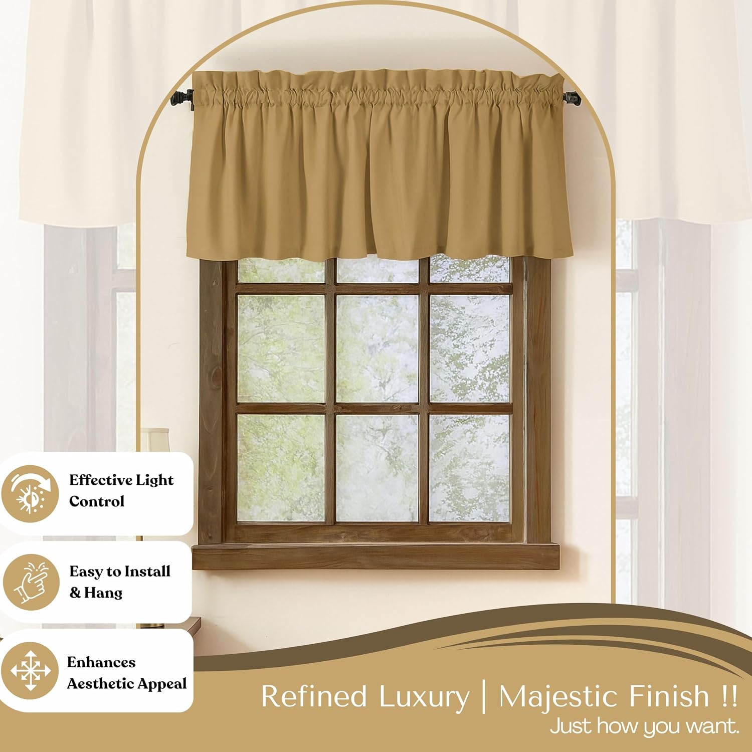 Beige Semi‑Sheer Window Valance Set
