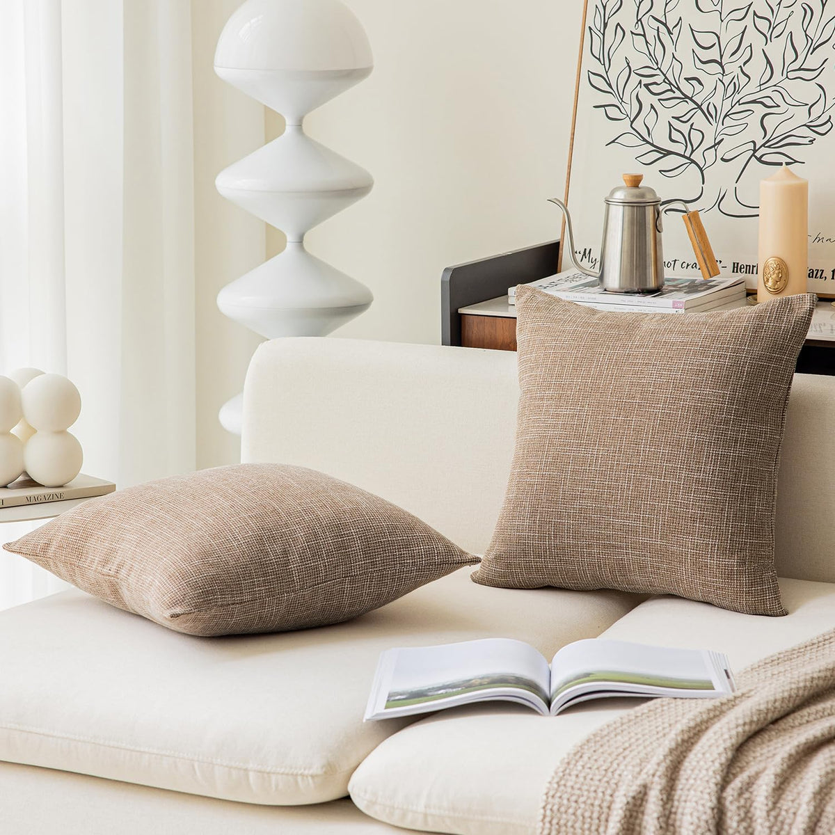 Natural Linen Square Pillow Cover Set