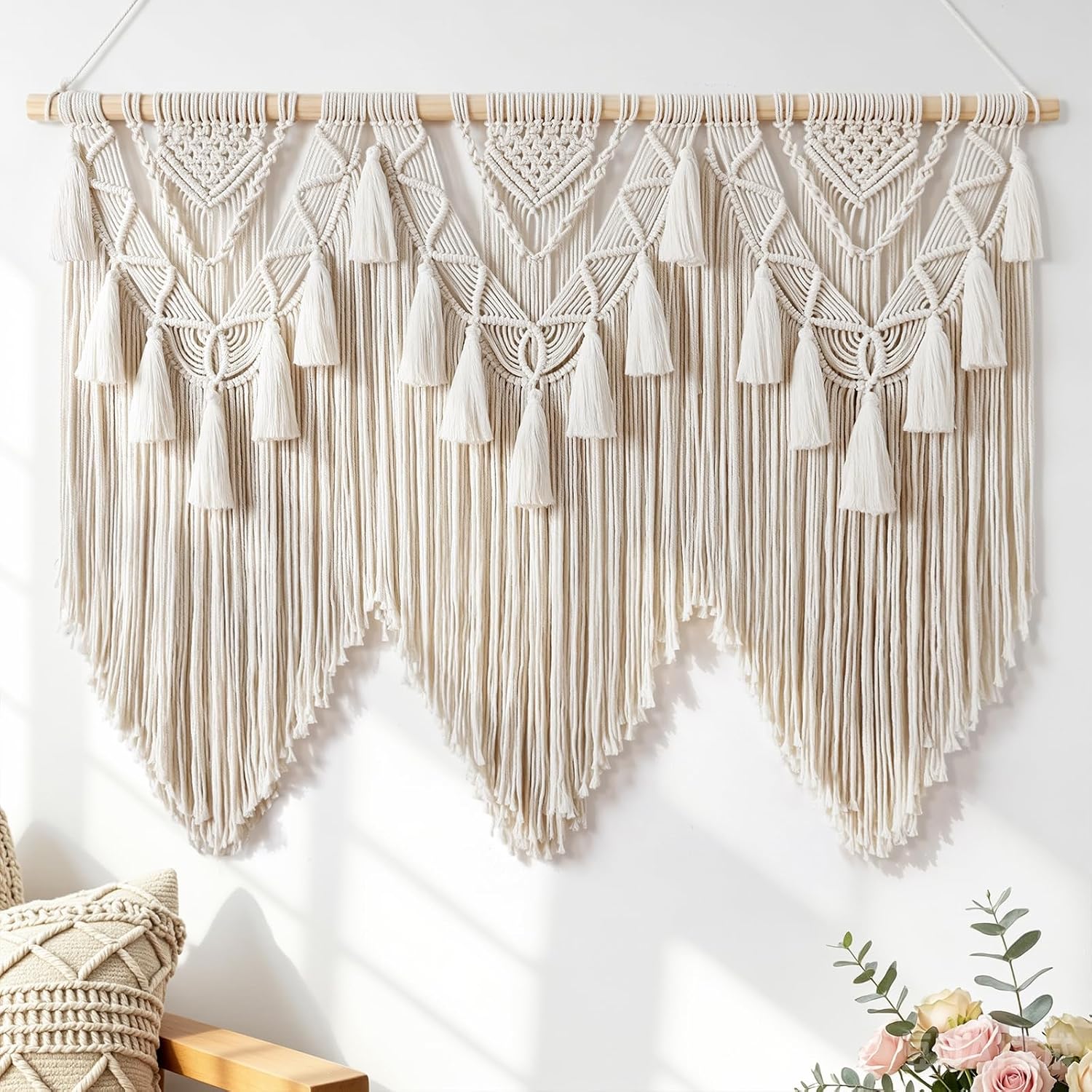 Beige Boho Large Woven Macrame Wall Decor