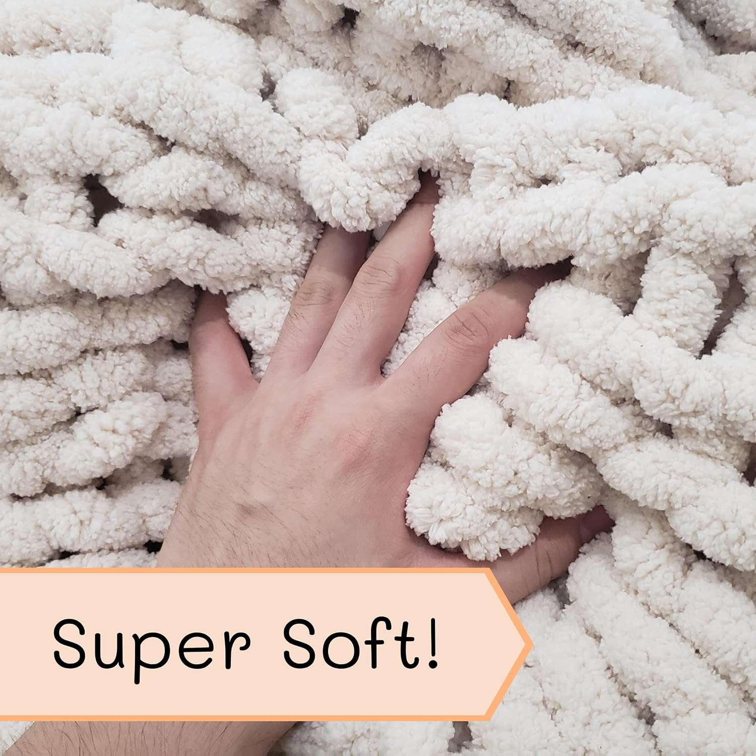 Cream White Jumbo Chenille Chunky Knit Throw